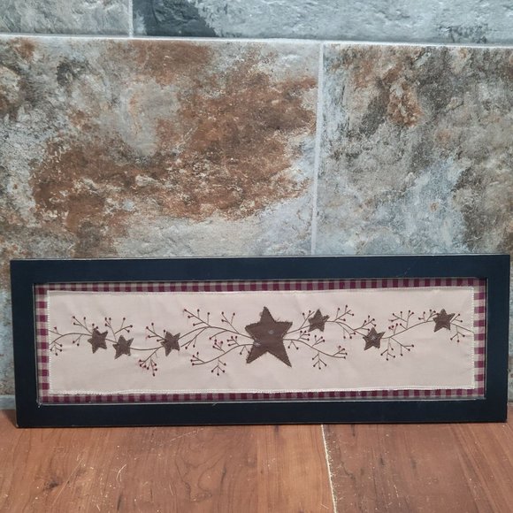 Home Goods Framed Embroidered Star Berries Fabric Wall Hanging Decor - Picture 1 of 11